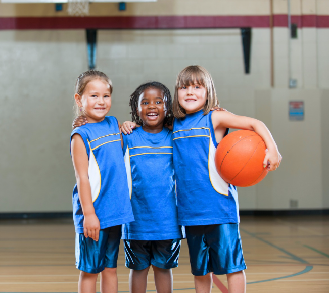 kids play basketball